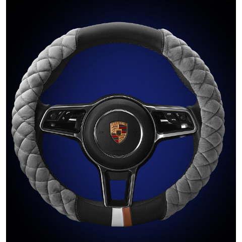 Steering Wheel Cover with Plush Quilted Diamond Pattern and Textured Grip for Car 38cm Round - Image 2