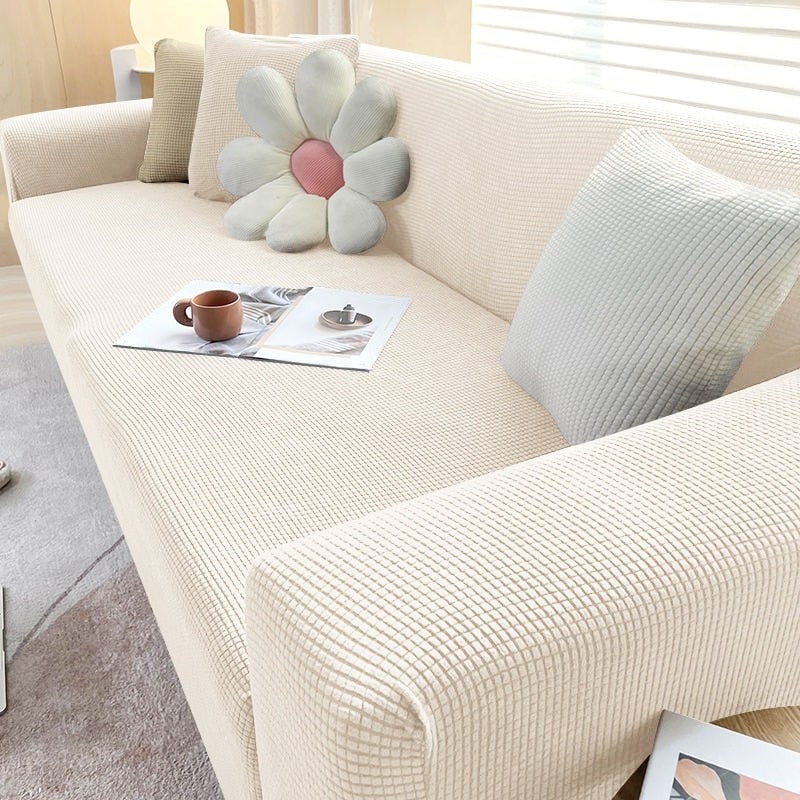 Stretch Sofa Cover and Cotton Slipcovers with Elastic Waffle Knit Texture for Three Seater Couch - Image 1