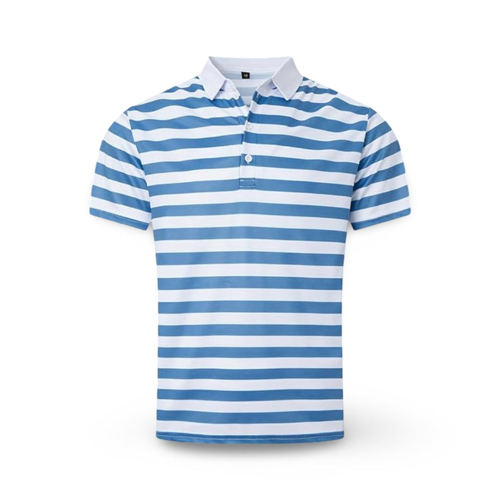Striped Polo Shirt Mens Short Sleeve Casual Button Up Collar Regular Fit - Image 2