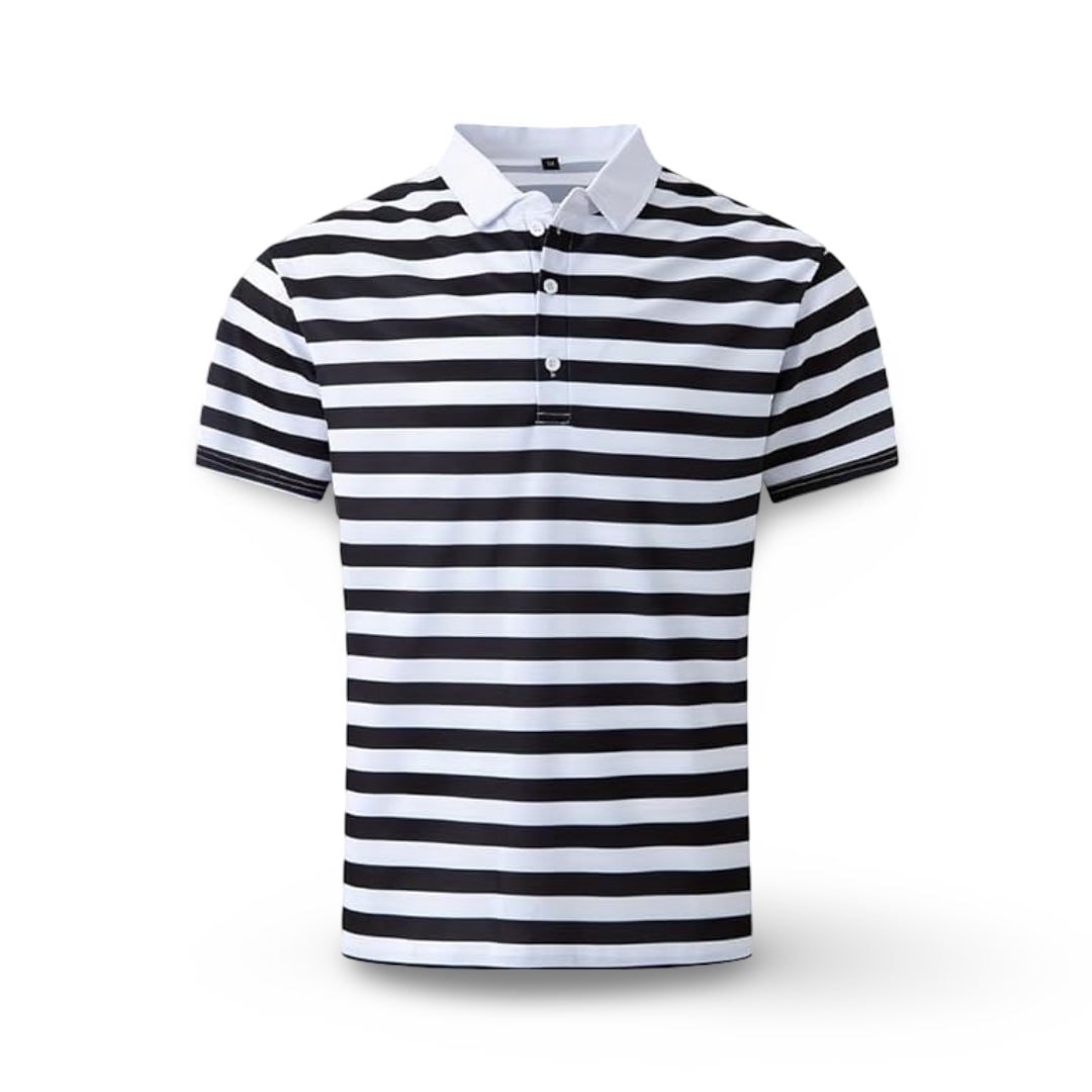 Striped Polo Shirt Mens Short Sleeve Casual Button Up Collar Regular Fit - Image 4