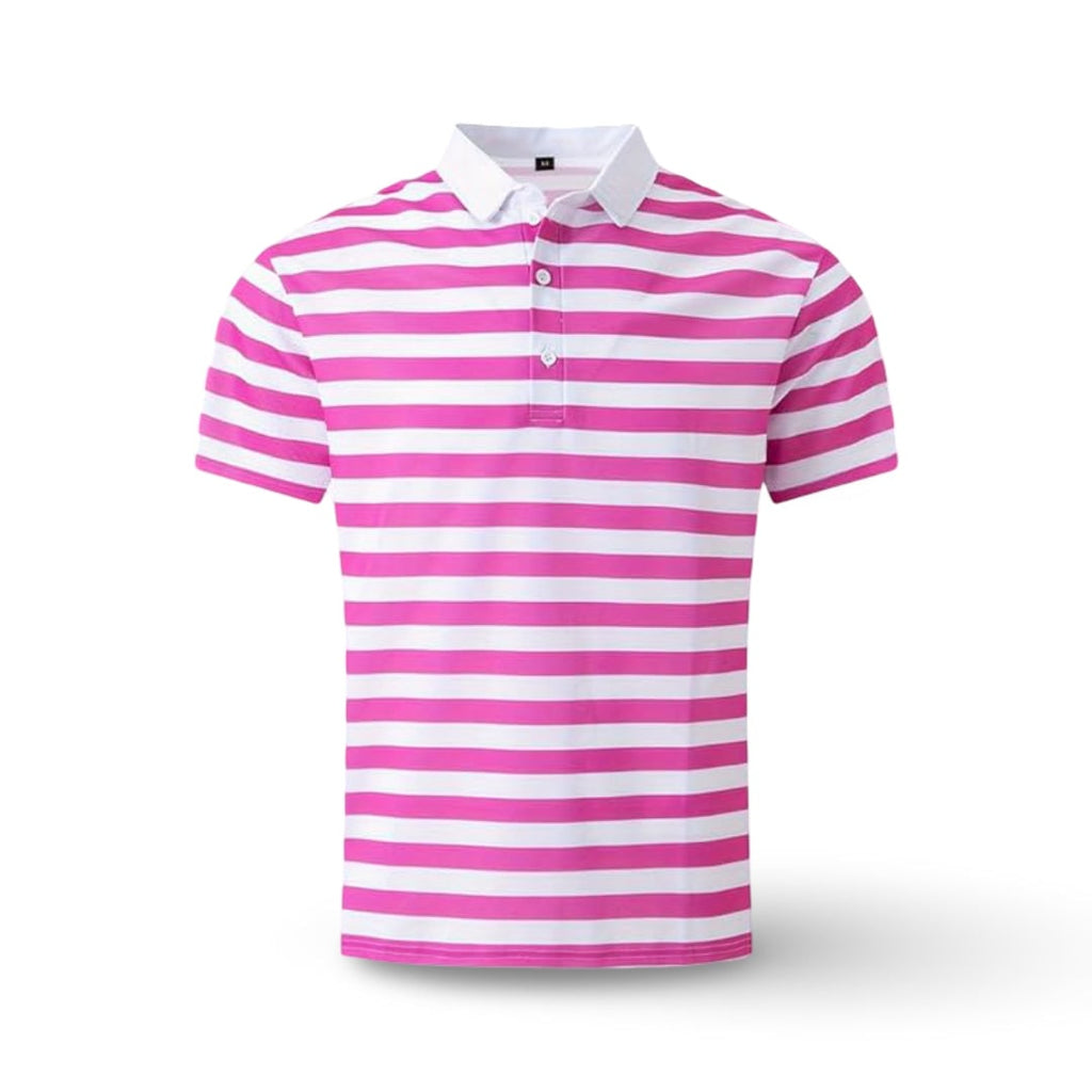 Striped Polo Shirt Mens Short Sleeve Casual Button Up Collar Regular Fit - Image 6