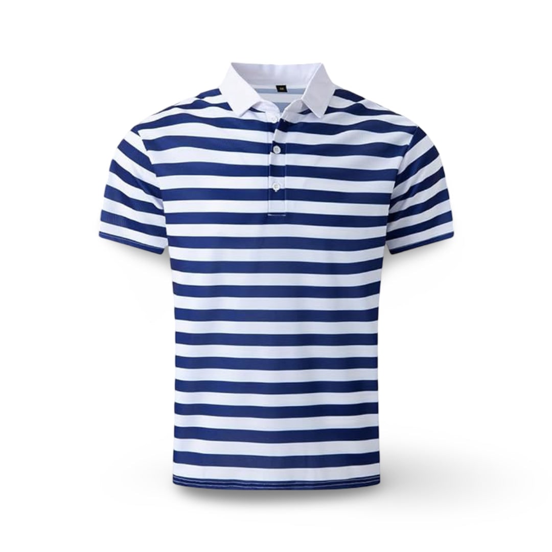 Striped Polo Shirt Mens Short Sleeve Casual Button Up Collar Regular Fit - Image 8