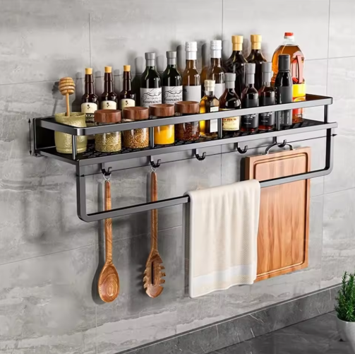 Wall-Mounted Kitchen Organizer Slim Storage Shelf with Towel Holder