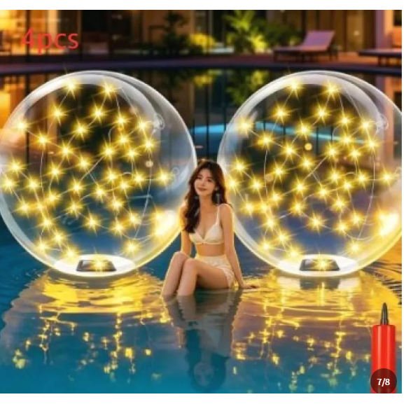 Swimming Pool Lights LED Floating Inflatable Solar with Fairy and Hand Pump - Image 1