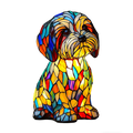 Table Lamp Animal Dog Stained Glass Mosaic Resin Illuminated Night Light - Image 1
