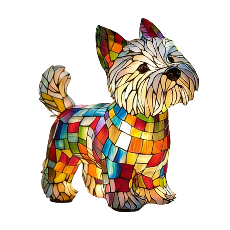 Table Lamp Animal Dog Stained Glass Mosaic Resin Illuminated Night Light - Image 2