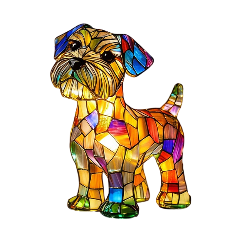 Table Lamp Animal Dog Stained Glass Mosaic Resin Illuminated Night Light - Image 3