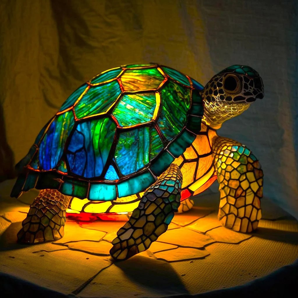 Table Lamp Animal Stained Glass Mosaic Decorative Translucent Shaped - Image 2