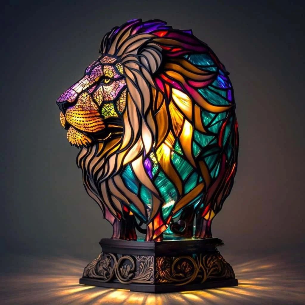 Table Lamp Animal Stained Glass Mosaic Decorative Translucent Shaped - Image 3