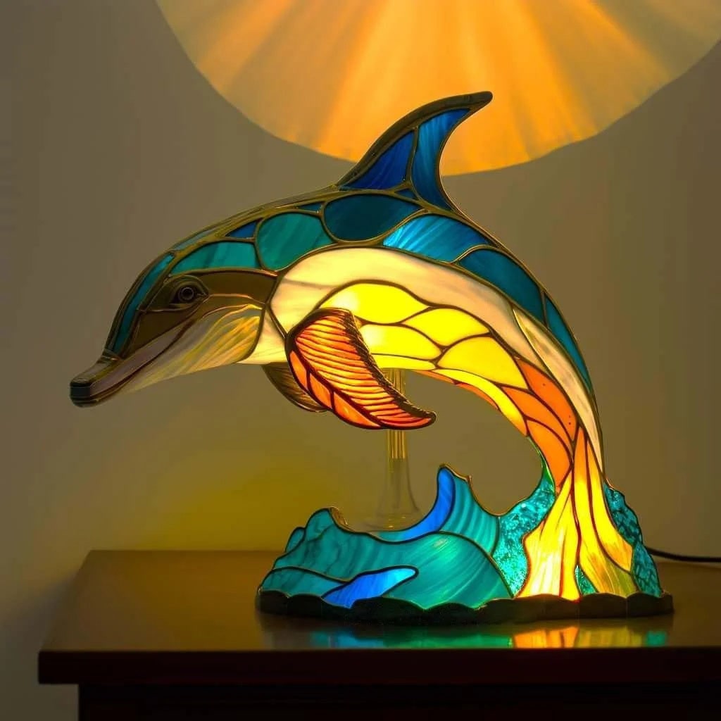 Table Lamp Animal Stained Glass Mosaic Decorative Translucent Shaped - Image 8