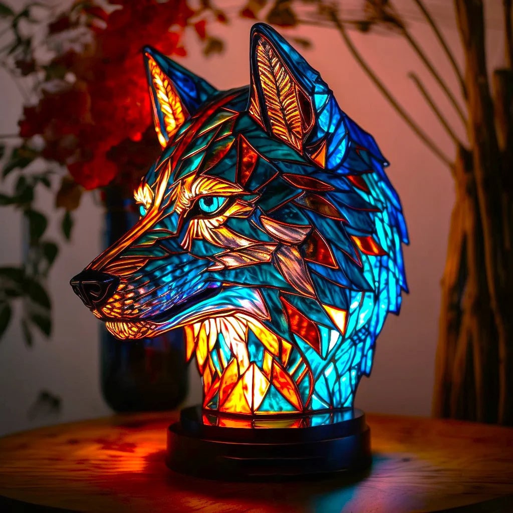 Table Lamp Animal Stained Glass Tiffany Style Multicolored Mosaic Shaped - Image 1