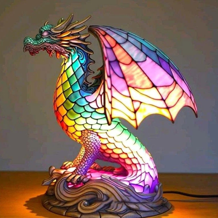 Table Lamp Animal Stained Glass Tiffany Style Multicolored Mosaic Shaped - Image 14