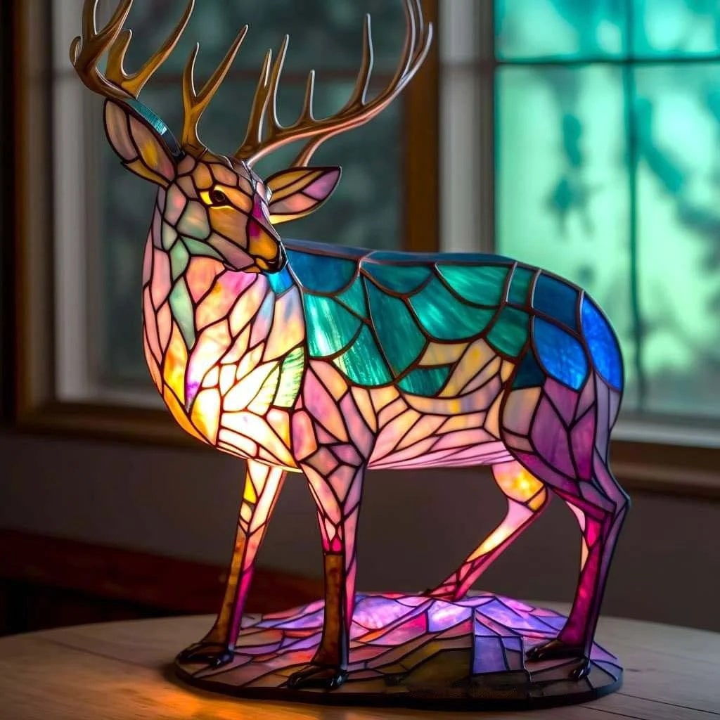 Table Lamp Animal Stained Glass Tiffany Style Multicolored Mosaic Shaped - Image 2