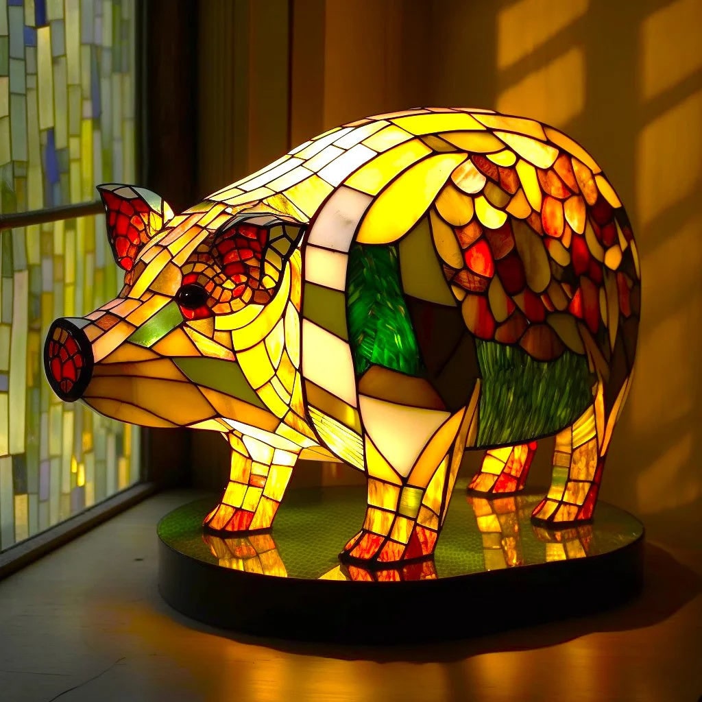 Table Lamp Animal Stained Glass Tiffany Style Multicolored Mosaic Shaped - Image 3