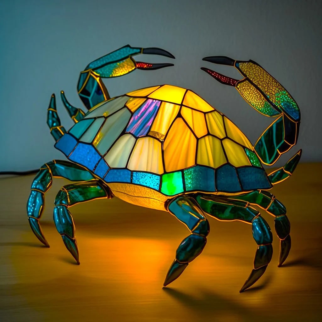 Table Lamp Animal Stained Glass Tiffany Style Multicolored Mosaic Shaped - Image 6