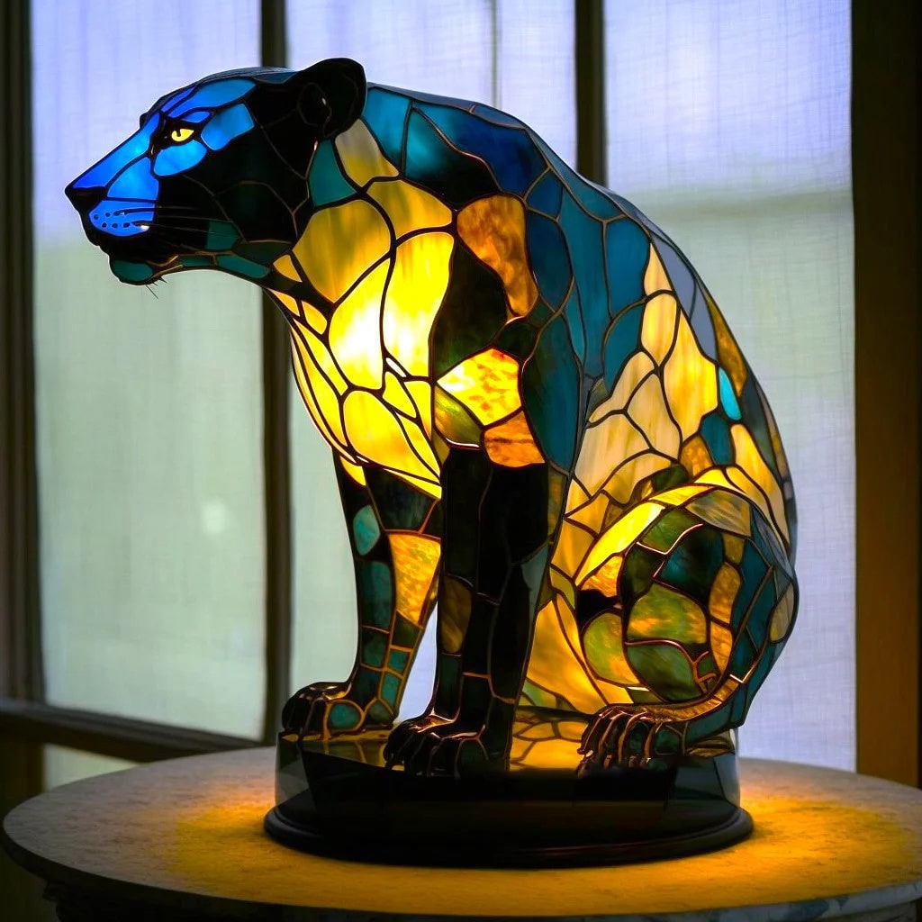 Table Lamp Animal Stained Glass Tiffany Style Multicolored Mosaic Shaped - Image 7