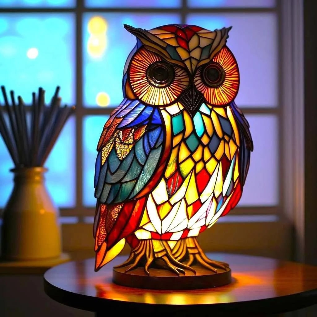 Table Lamp Animal Stained Glass Tiffany Style Multicolored Mosaic Shaped - Image 9
