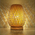 Table Lamp Bedside Bamboo Woven USB LED Wooden Base Powered - Image 1