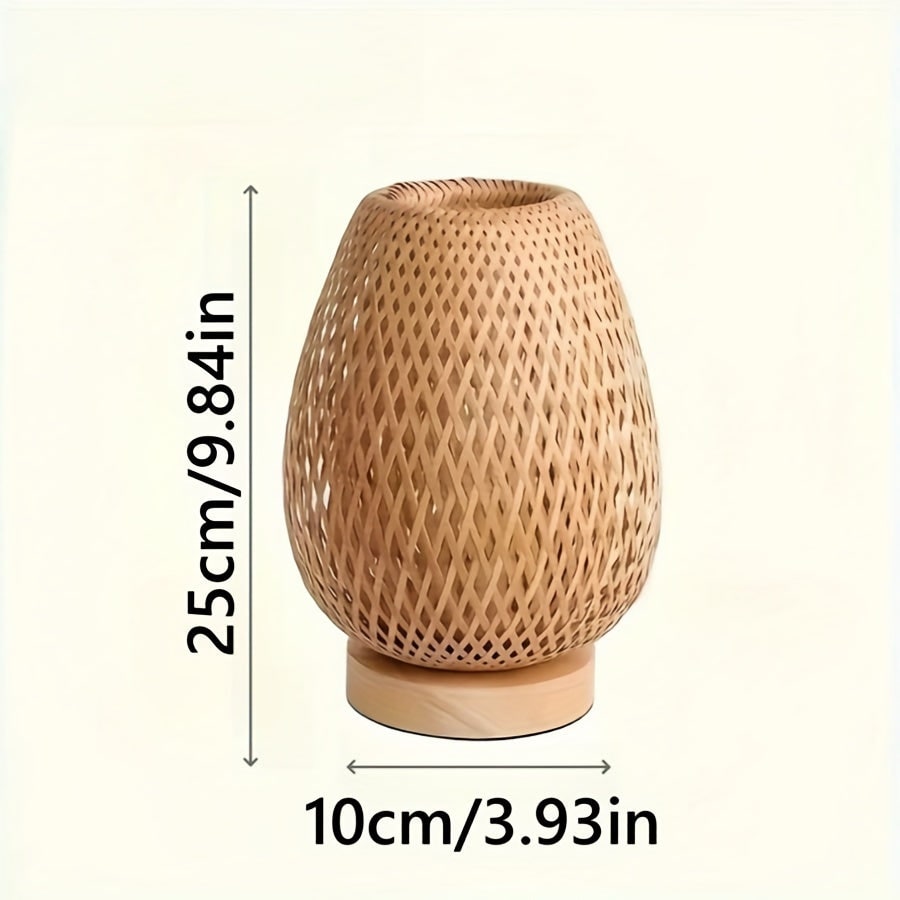 Table Lamp Bedside Bamboo Woven USB LED Wooden Base Powered - Image 5