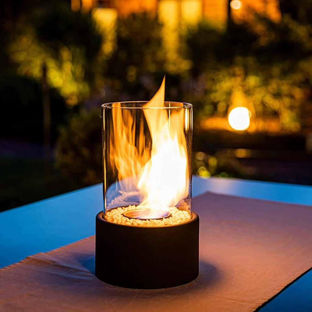 Tabletop Fire Pit Fireplace Bioethanol Glass Cylinder Pebbles Portable Ethanol - Image 11