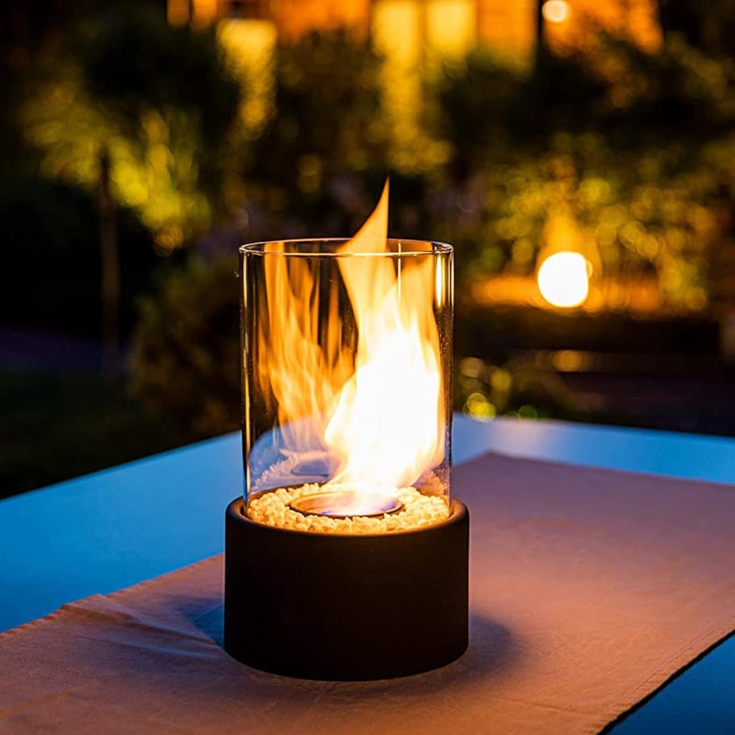 Tabletop Fire Pit Fireplace Bioethanol Glass Cylinder Pebbles Portable Ethanol - Image 11
