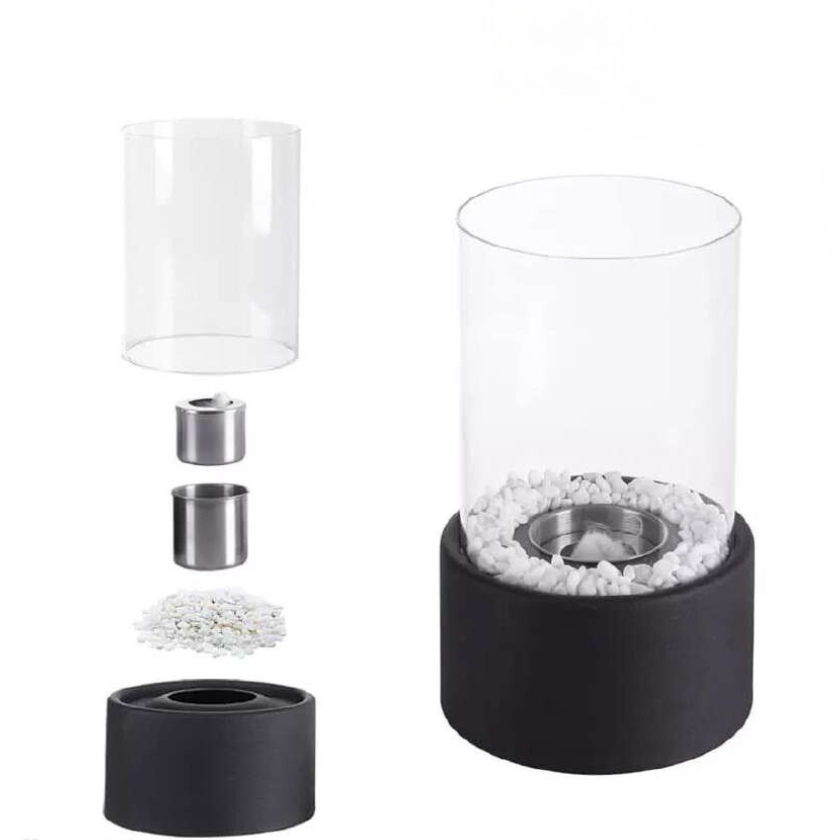 Tabletop Fire Pit Fireplace Bioethanol Glass Cylinder Pebbles Portable Ethanol - Image 17