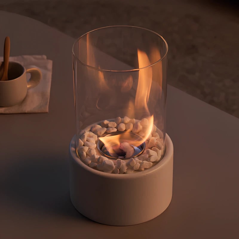 Tabletop Fire Pit Fireplace Bioethanol Glass Cylinder Pebbles Portable Ethanol - Image 2