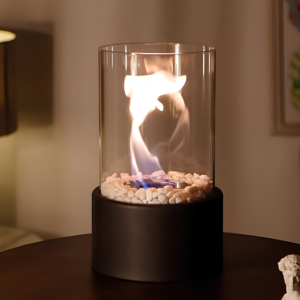Tabletop Fire Pit Fireplace Bioethanol Glass Cylinder Pebbles Portable Ethanol - Image 3