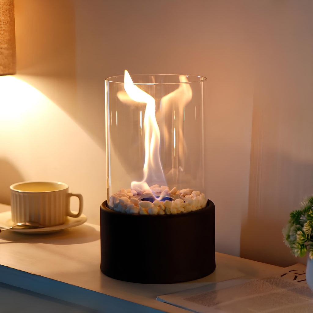 Tabletop Fire Pit Fireplace Bioethanol Glass Cylinder Pebbles Portable Ethanol - Image 4