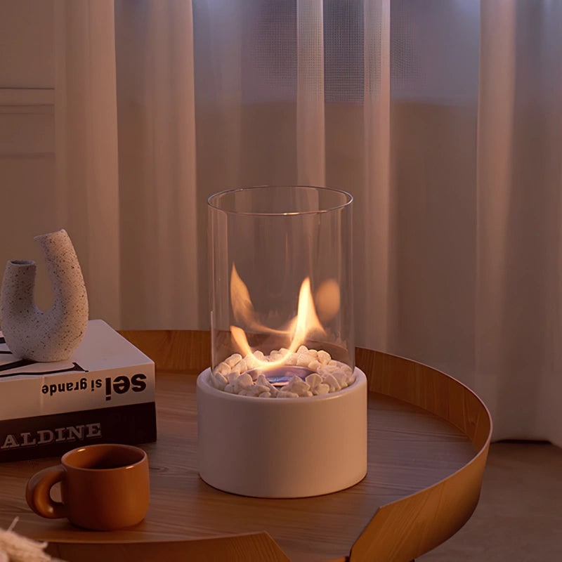 Tabletop Fire Pit Fireplace Bioethanol Glass Cylinder Pebbles Portable Ethanol - Image 8