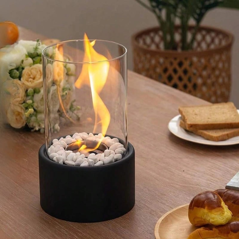 Tabletop Fire Pit Fireplace Bioethanol Glass Cylinder Pebbles Portable Ethanol - Image 9