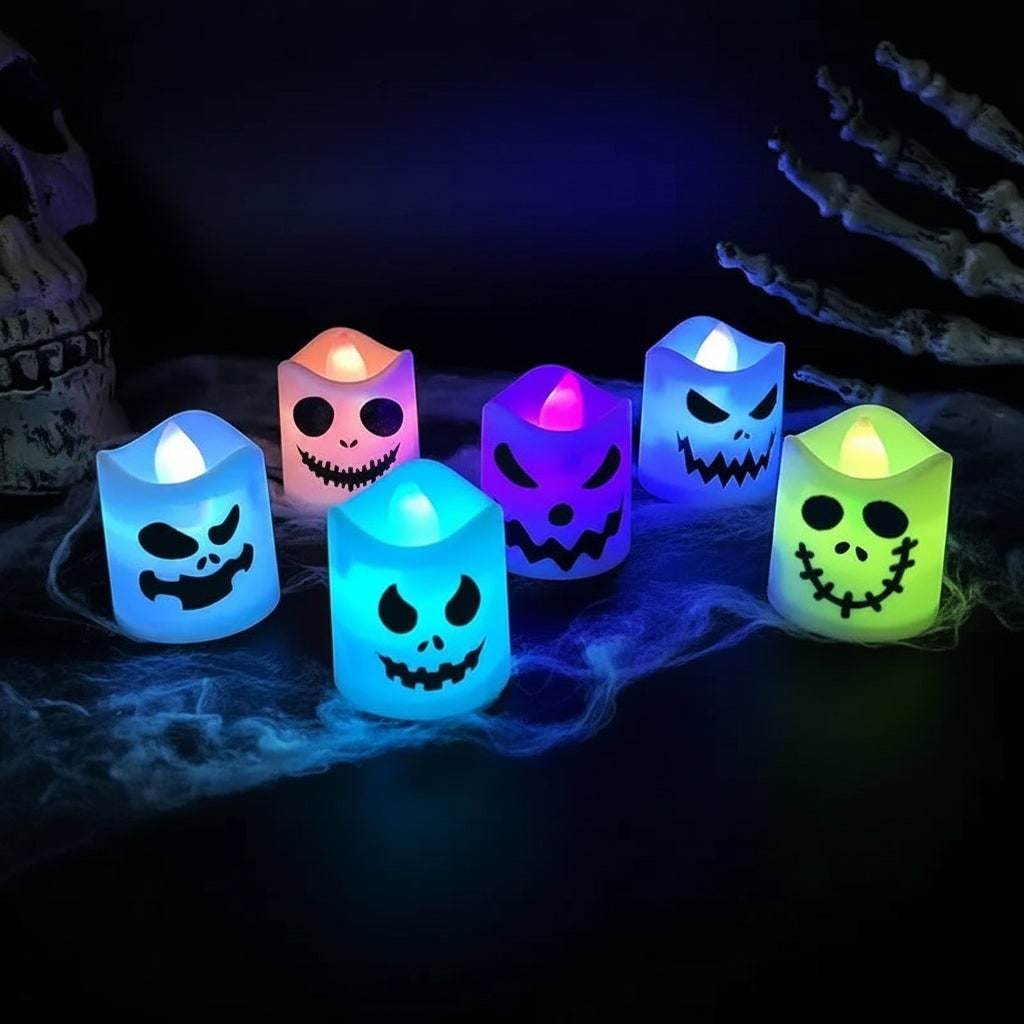Tea Light Candles Halloween with Color Changing LED Battery Operated Set of 6 With Timer - Image 1