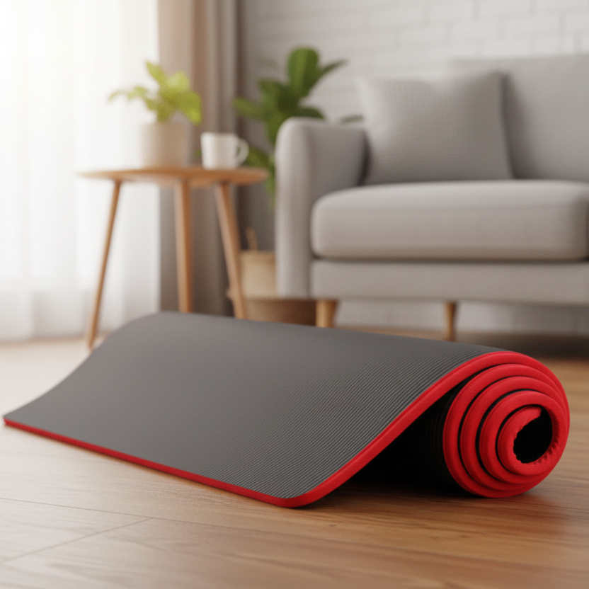 Thick Yoga Mat Exercise Non Slip Cushioned Foam Ribbed Border 10mm With Carrying Bag - Image 1