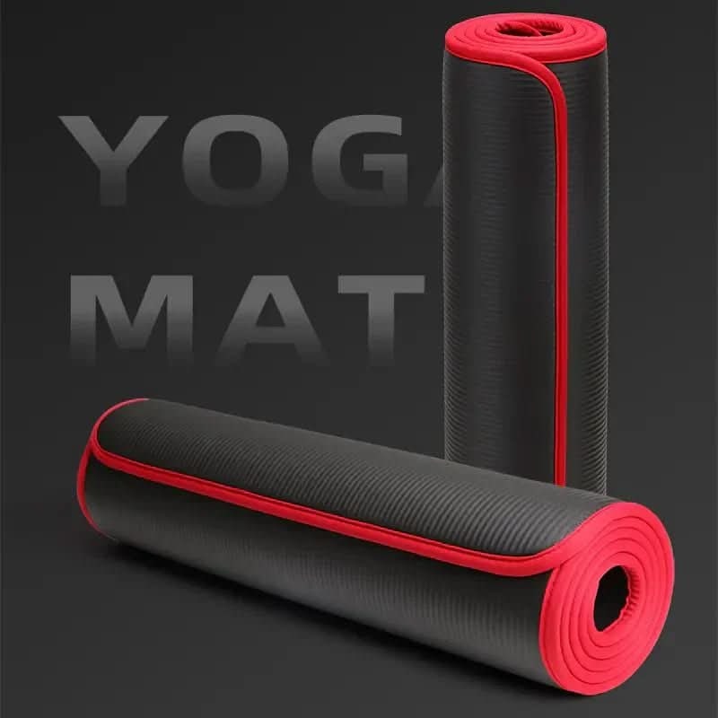 Thick Yoga Mat Exercise Non Slip Cushioned Foam Ribbed Border 10mm With Carrying Bag - Image 2