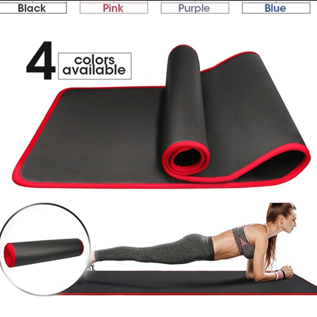 Thick Yoga Mat Exercise Non Slip Cushioned Foam Ribbed Border 10mm With Carrying Bag - Image 5