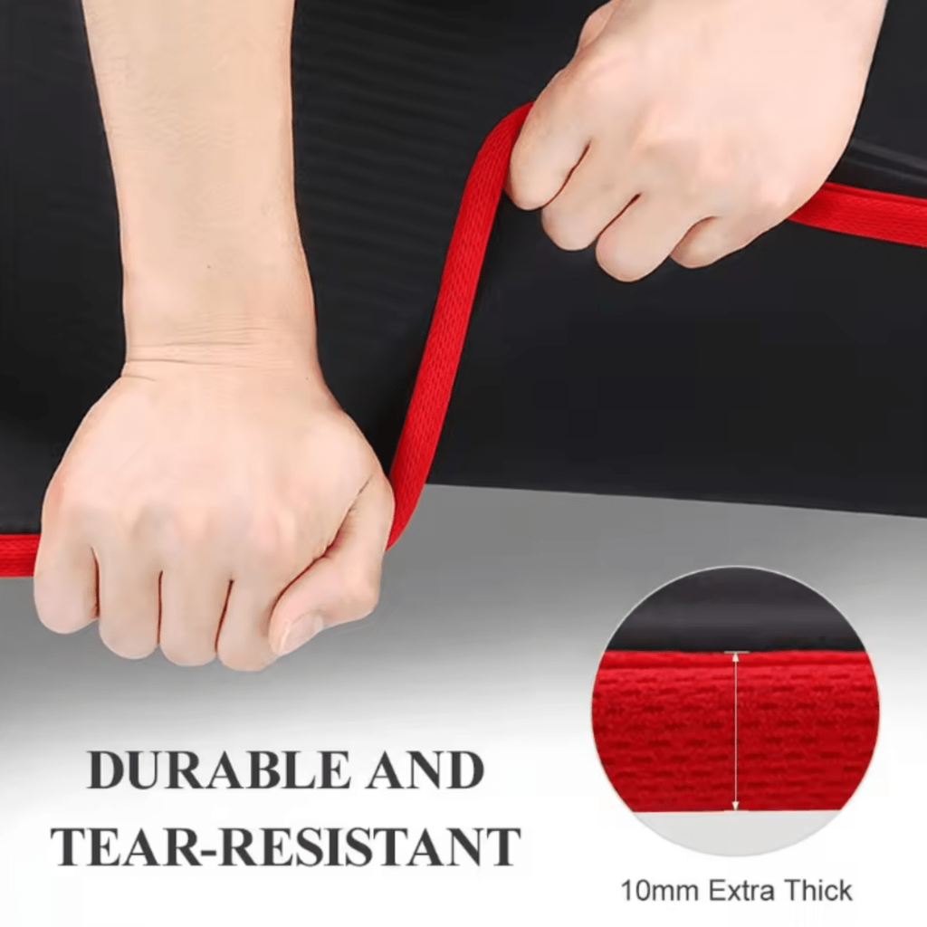 Thick Yoga Mat Exercise Non Slip Cushioned Foam Ribbed Border 10mm With Carrying Bag - Image 6