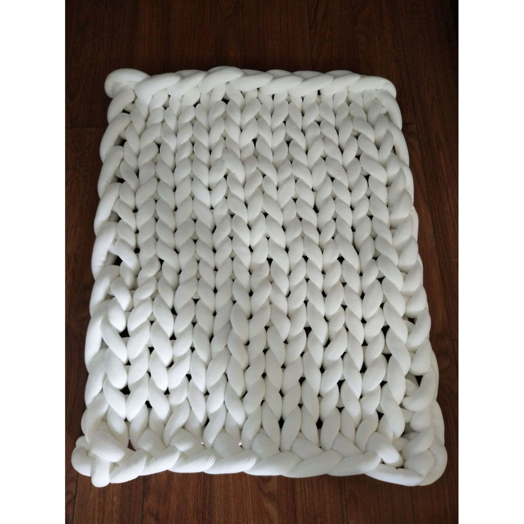 Throw Blanket Weighted Chunky Knit with Hand-Woven Texture and Braided Edges Woven - Image 1