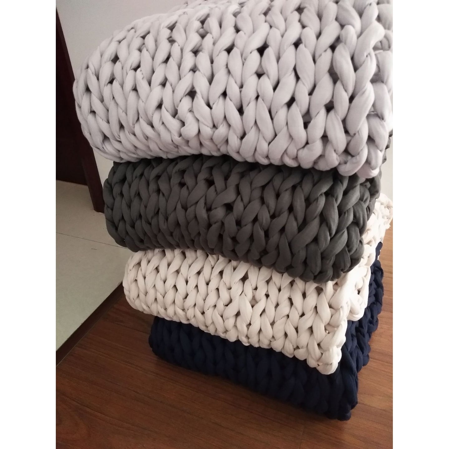 Throw Blanket Weighted Chunky Knit with Hand-Woven Texture and Braided Edges Woven - Image 10