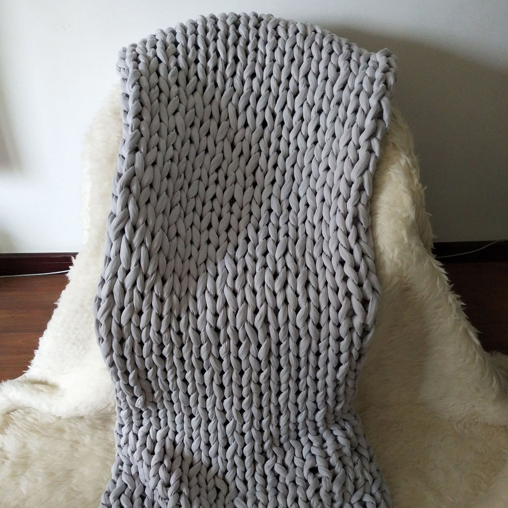 Throw Blanket Weighted Chunky Knit with Hand-Woven Texture and Braided Edges Woven - Image 12