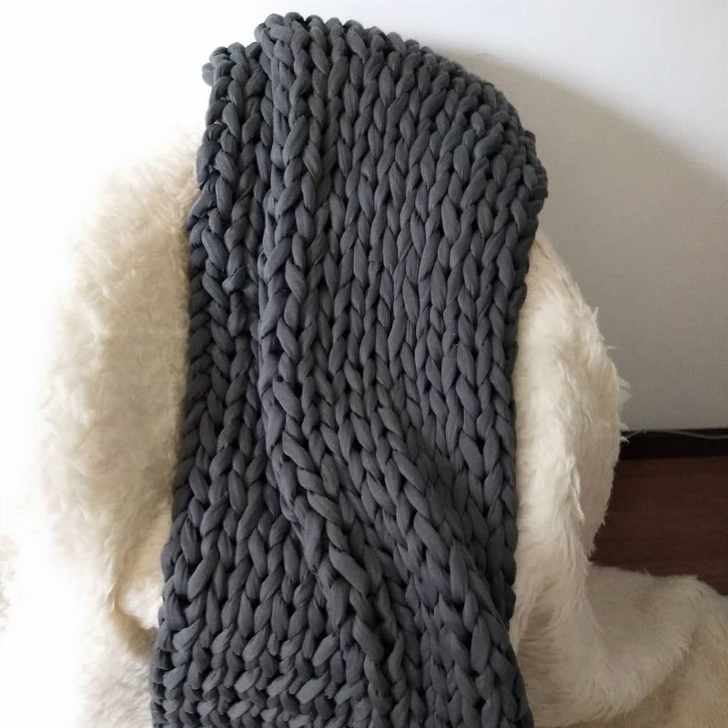 Throw Blanket Weighted Chunky Knit with Hand-Woven Texture and Braided Edges Woven - Image 13