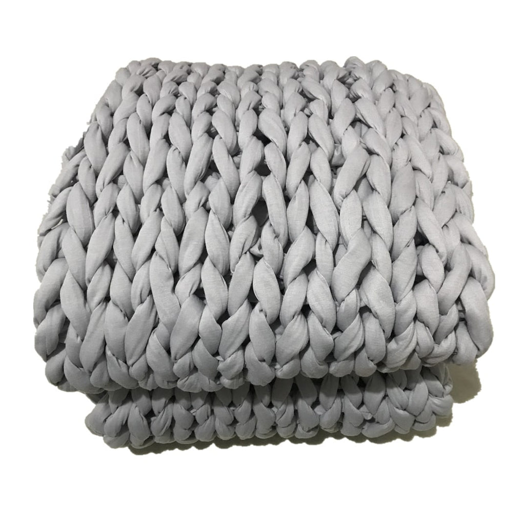 Throw Blanket Weighted Chunky Knit with Hand-Woven Texture and Braided Edges Woven - Image 14
