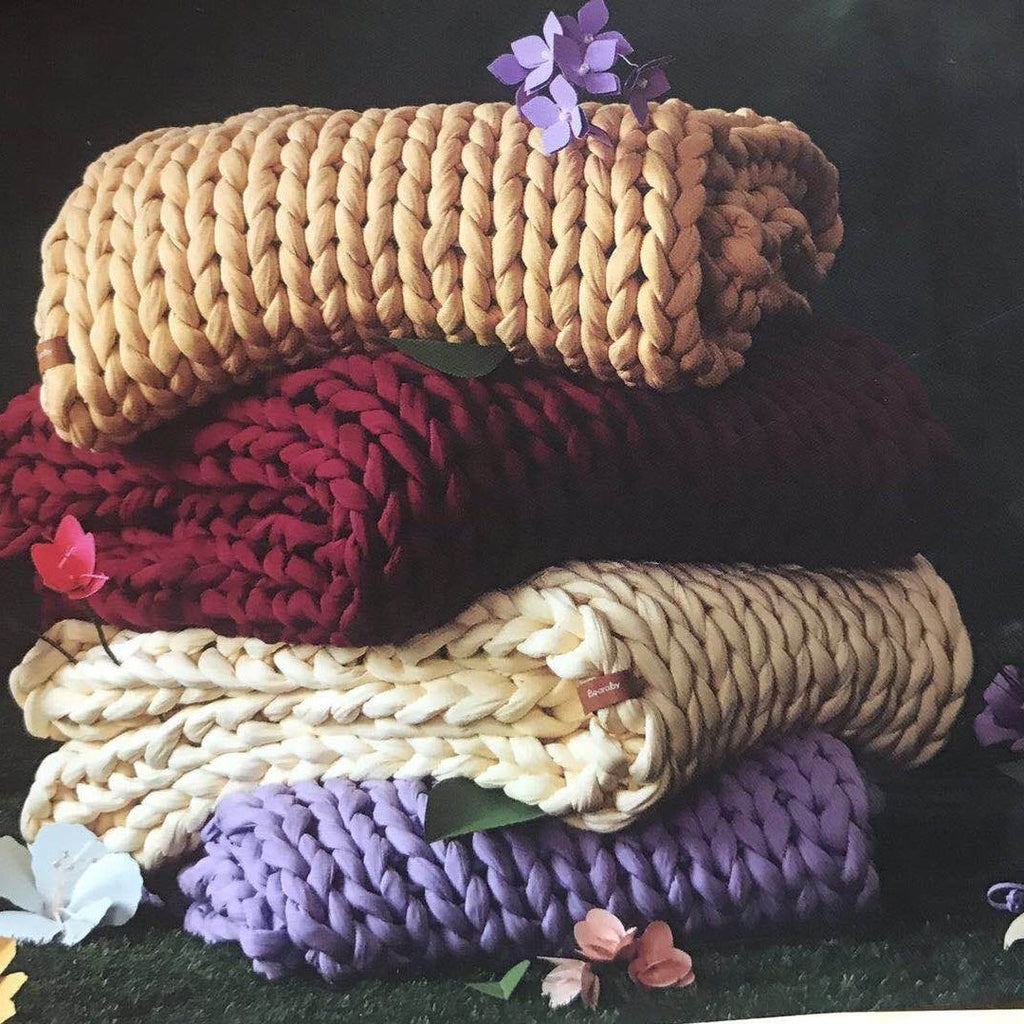 Throw Blanket Weighted Chunky Knit with Hand-Woven Texture and Braided Edges Woven - Image 2