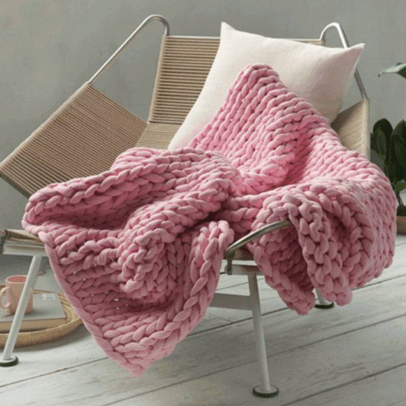 Throw Blanket Weighted Chunky Knit with Hand-Woven Texture and Braided Edges Woven - Image 5