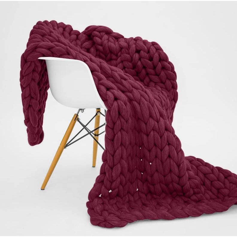Throw Blanket Weighted Chunky Knit with Hand-Woven Texture and Braided Edges Woven - Image 6