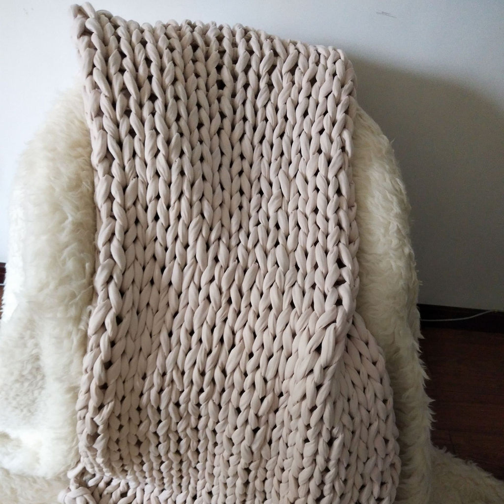 Throw Blanket Weighted Chunky Knit with Hand-Woven Texture and Braided Edges Woven - Image 8