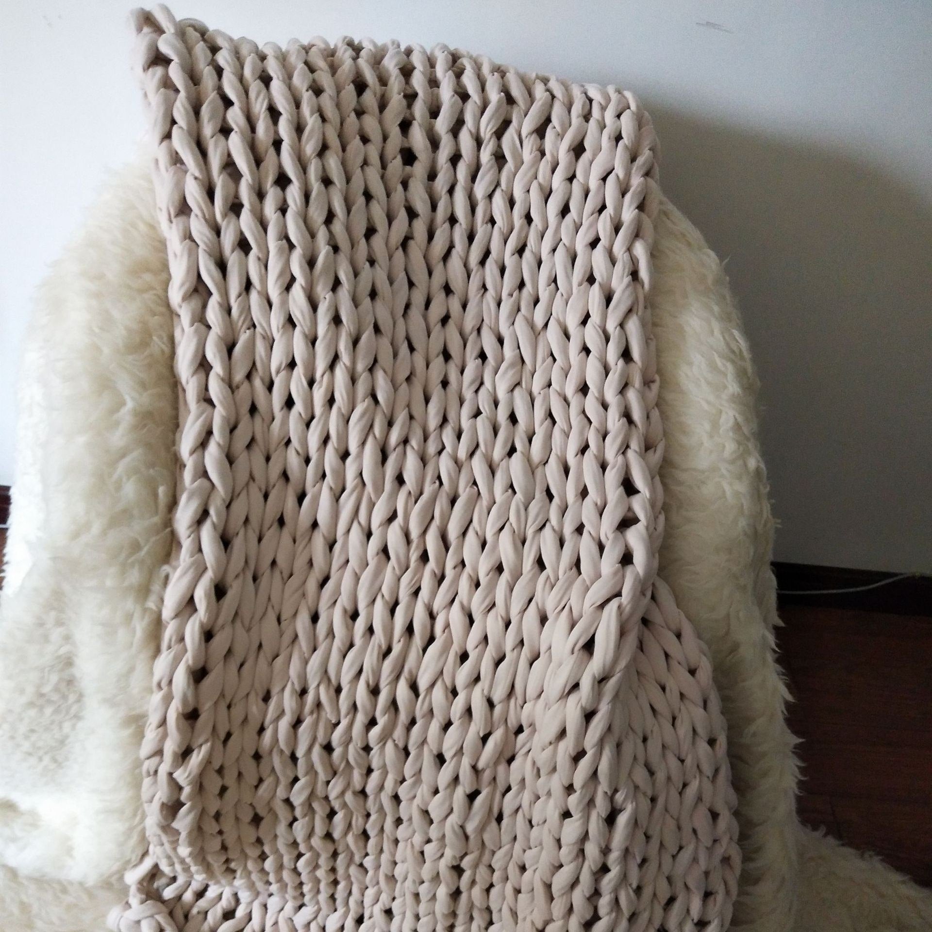 Throw Blanket Weighted Chunky Knit with Hand-Woven Texture and Braided Edges Woven - Image 8