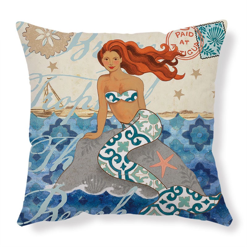Throw Pillow Covers and Couch Cushion with Decorative Marine Life Prints Square Linen Set of 4 - Image 13