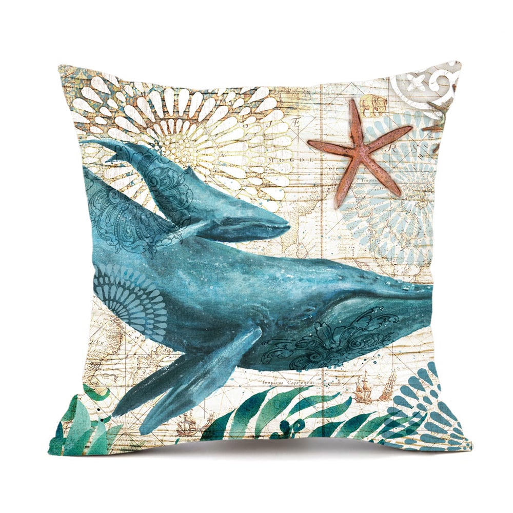 Throw Pillow Covers and Couch Cushion with Decorative Marine Life Prints Square Linen Set of 4 - Image 17
