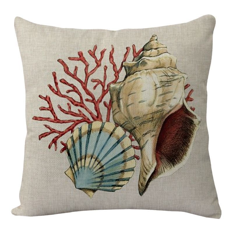 Throw Pillow Covers and Couch Cushion with Decorative Marine Life Prints Square Linen Set of 4 - Image 7