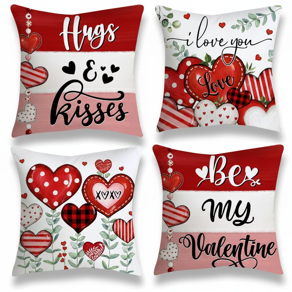 Throw Pillow Covers Decorative Cushion Valentine 4 Pack Square - Image 1